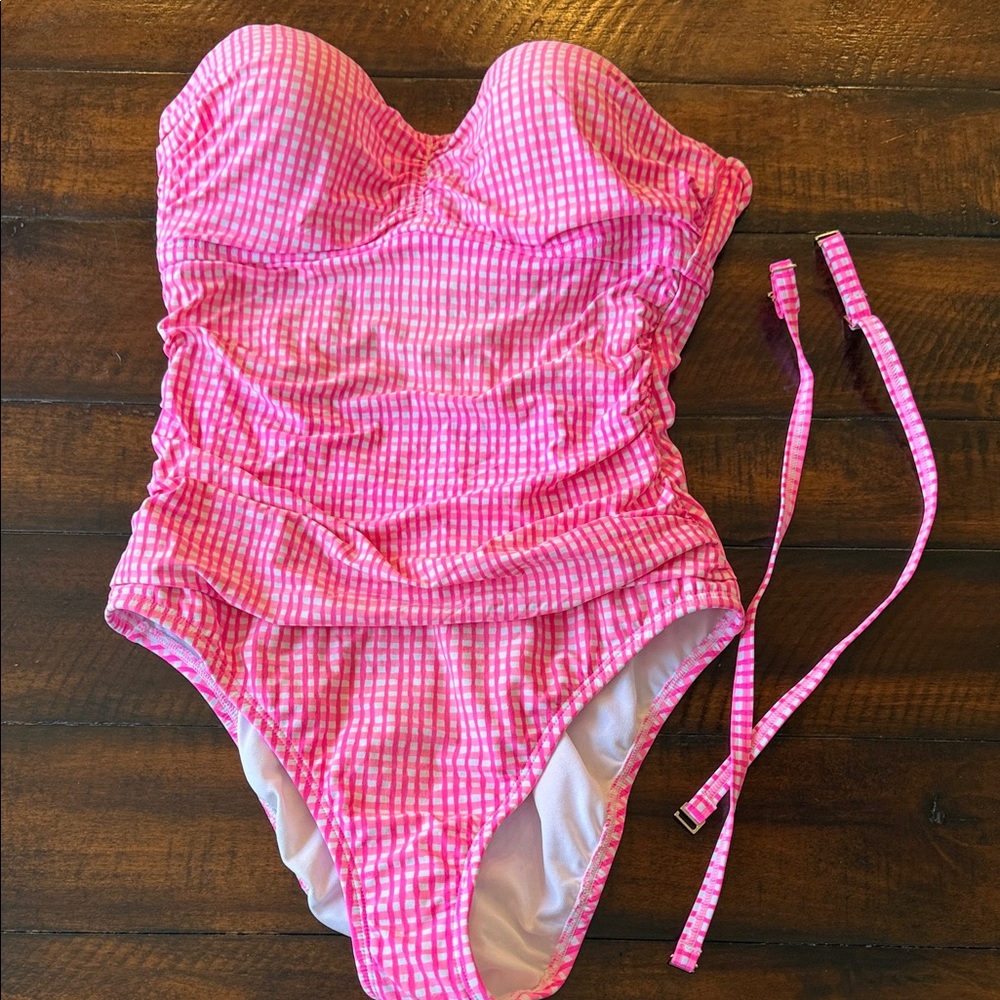 Women’s Strapless Lily Pulitzer One-Piece Pink Gingham Swimsuit